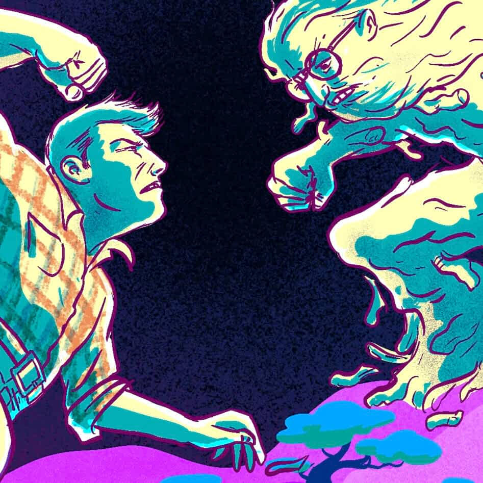 Fight Scene, Illustration by Edwin Baker for LAUNDRONAUTS